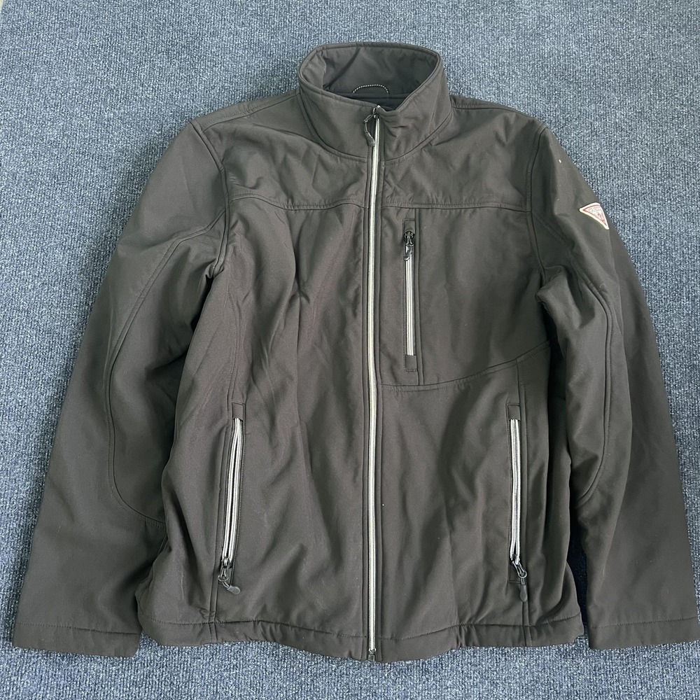Guess Softshell Jacket Mens Large Black Full Zip Fleece‎ Lined Outdoor Casual